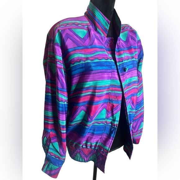 VINTAGE GREGOR GEOMETRIC 80s/90s WINDBREAKER JACKET SIZE SMALL UNISEX - Picture 2 of 12